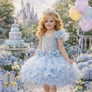 Girl blue Princess birthday Pageant summer glitz’s cupcake dress.